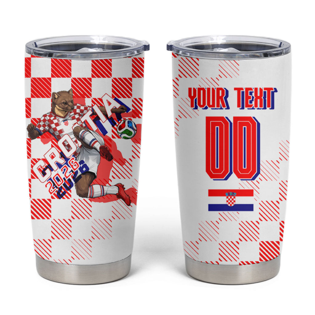 Personalized Croatia Soccer 2026 Tumbler Cup Funa Zlatica Football Mascot - Sahovnica Croatian Checkerboard