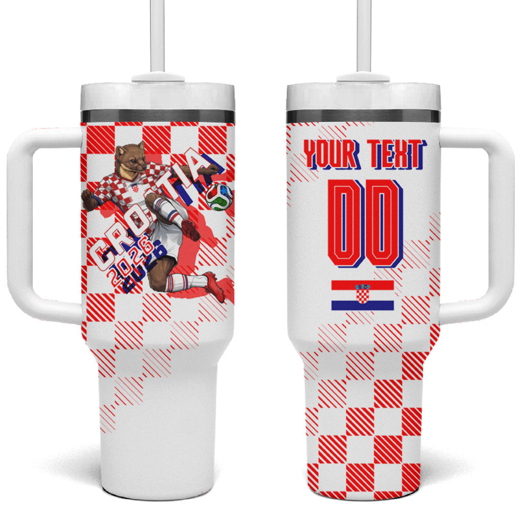 Personalized Croatia Soccer 2026 Tumbler With Handle Funa Zlatica Football Mascot - Sahovnica Croatian Checkerboard