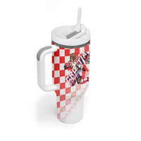 Personalized Croatia Soccer 2026 Tumbler With Handle Funa Zlatica Football Mascot - Sahovnica Croatian Checkerboard