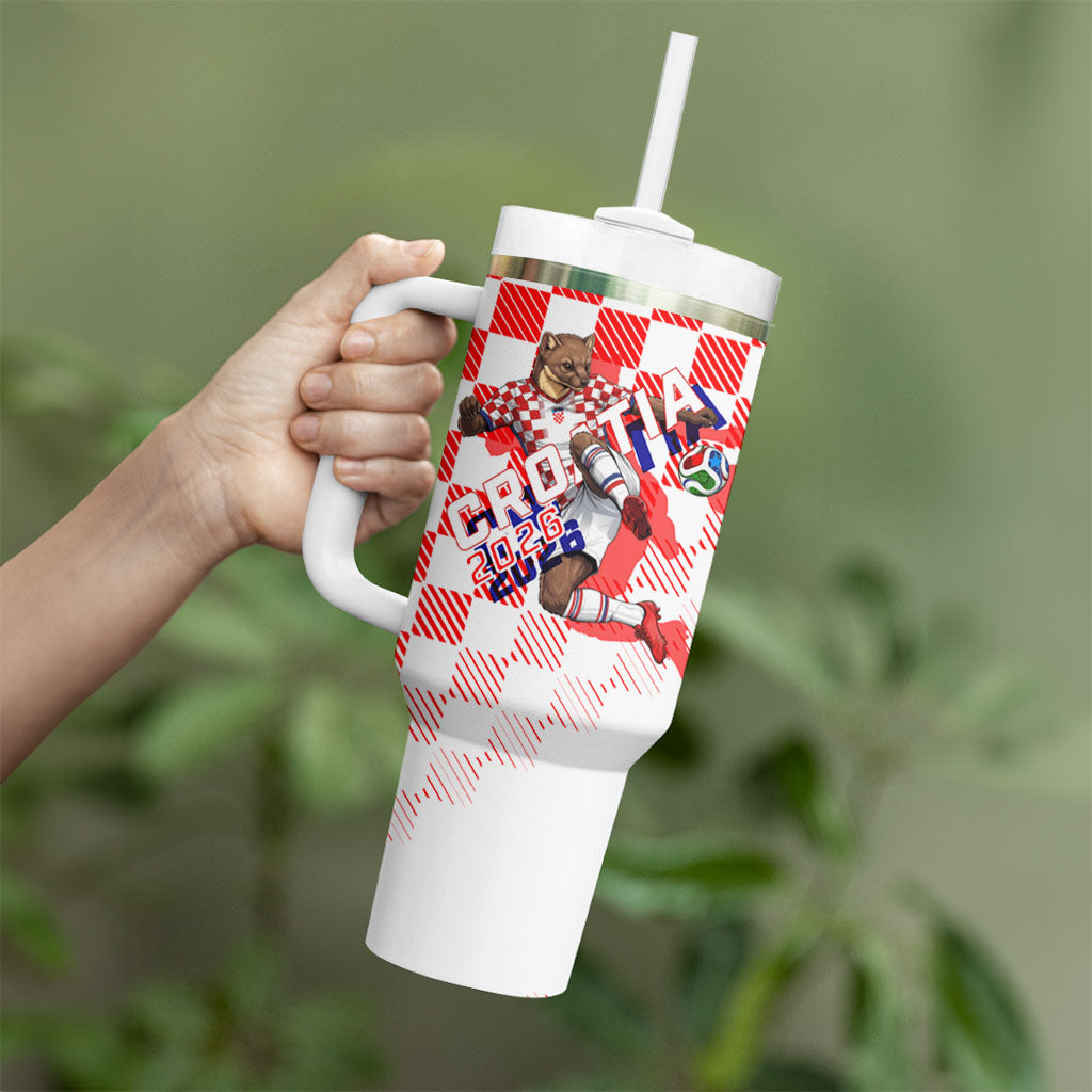 Personalized Croatia Soccer 2026 Tumbler With Handle Funa Zlatica Football Mascot - Sahovnica Croatian Checkerboard