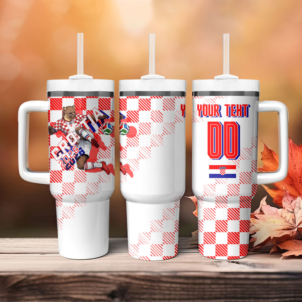 Personalized Croatia Soccer 2026 Tumbler With Handle Funa Zlatica Football Mascot - Sahovnica Croatian Checkerboard