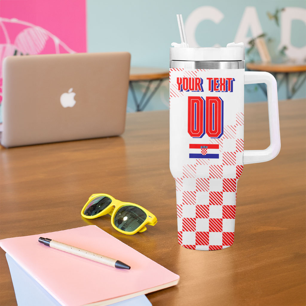 Personalized Croatia Soccer 2026 Tumbler With Handle Funa Zlatica Football Mascot - Sahovnica Croatian Checkerboard