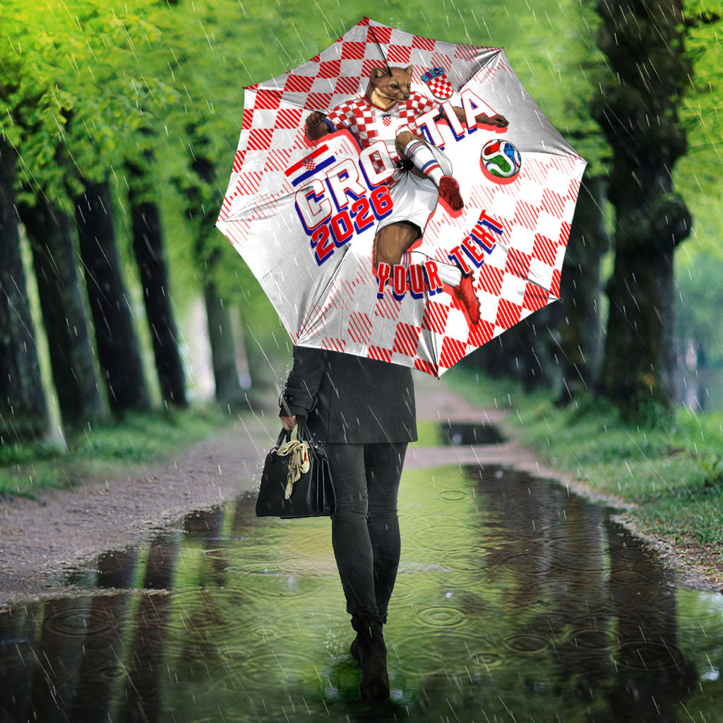 Personalized Croatia Soccer 2026 Umbrella Funa Zlatica Football Mascot - Sahovnica Croatian Checkerboard