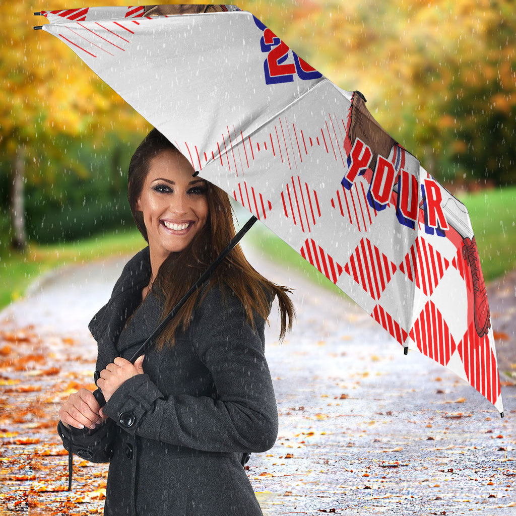 Personalized Croatia Soccer 2026 Umbrella Funa Zlatica Football Mascot - Sahovnica Croatian Checkerboard