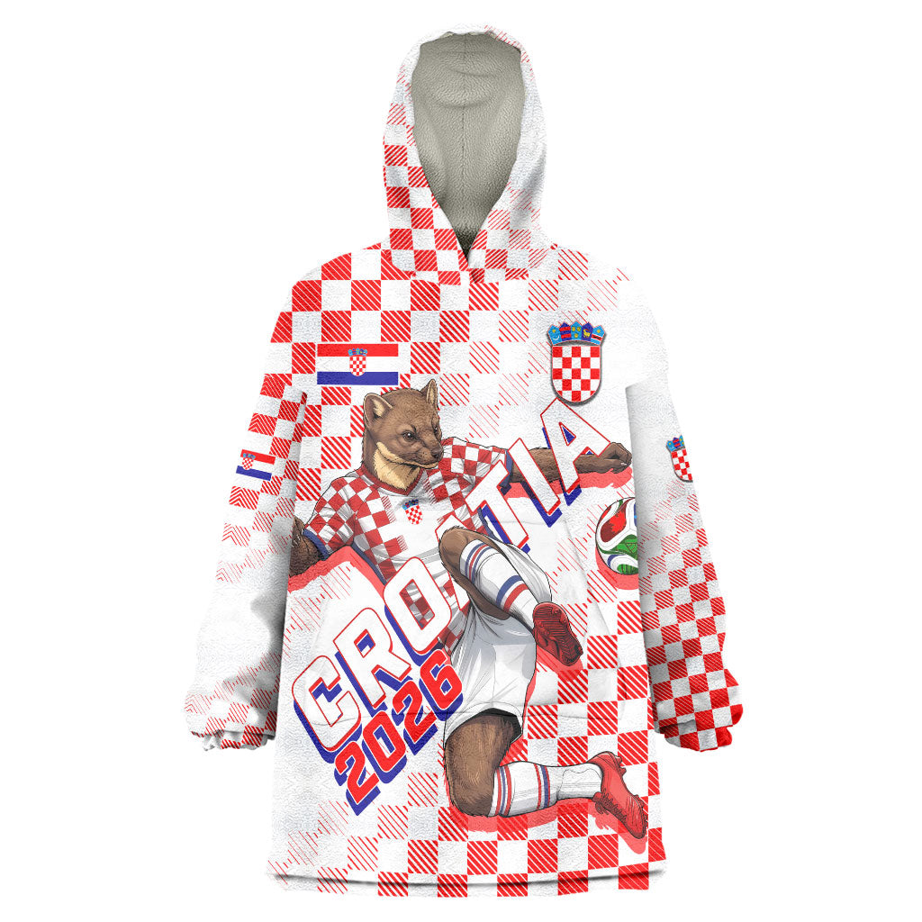 Personalized Croatia Soccer 2026 Wearable Blanket Hoodie Funa Zlatica Football Mascot - Sahovnica Croatian Checkerboard