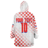 Personalized Croatia Soccer 2026 Wearable Blanket Hoodie Funa Zlatica Football Mascot - Sahovnica Croatian Checkerboard
