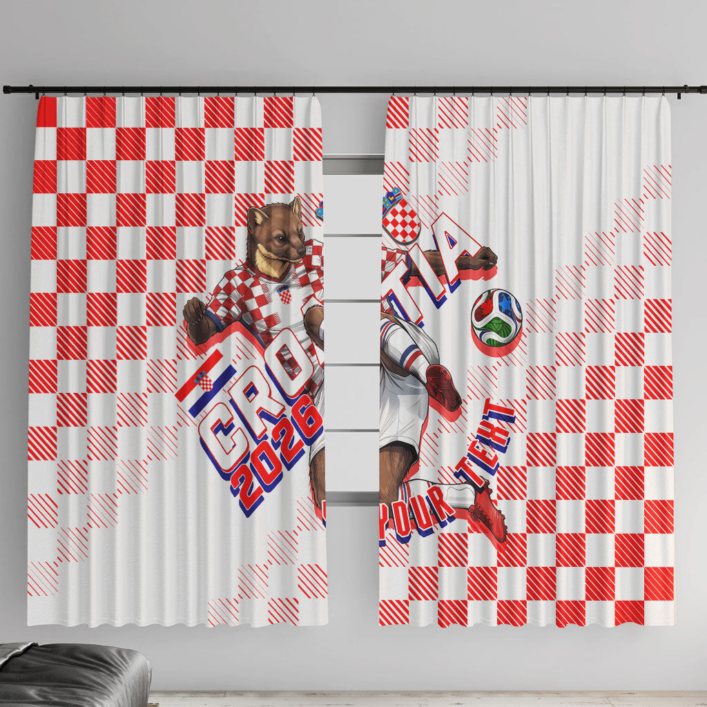 Personalized Croatia Soccer 2026 Window Curtain Funa Zlatica Football Mascot - Sahovnica Croatian Checkerboard