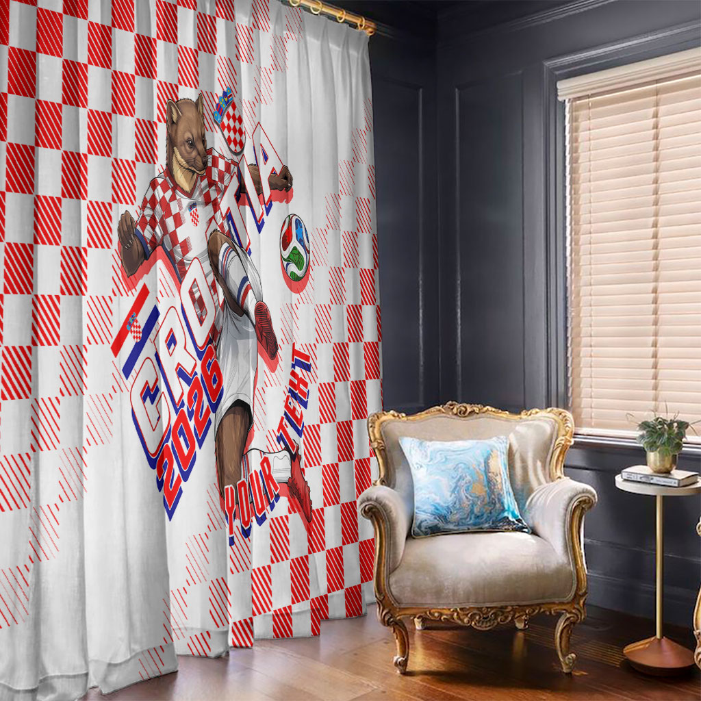 Personalized Croatia Soccer 2026 Window Curtain Funa Zlatica Football Mascot - Sahovnica Croatian Checkerboard