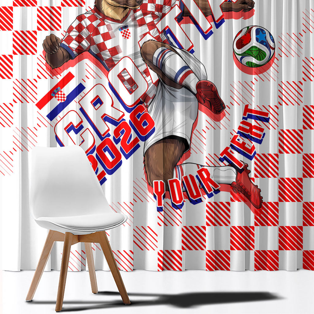 Personalized Croatia Soccer 2026 Window Curtain Funa Zlatica Football Mascot - Sahovnica Croatian Checkerboard