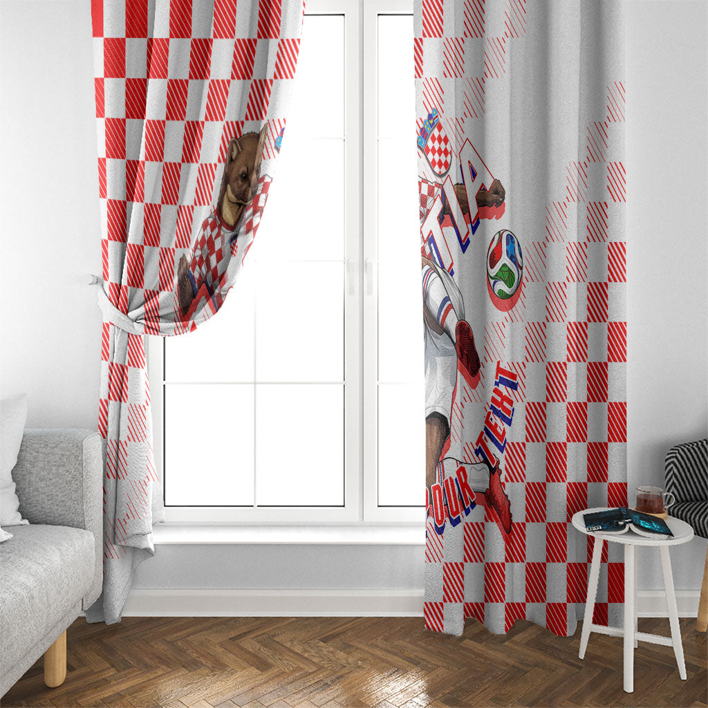 Personalized Croatia Soccer 2026 Window Curtain Funa Zlatica Football Mascot - Sahovnica Croatian Checkerboard