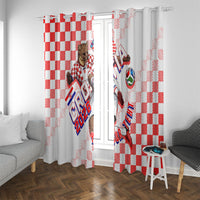 Personalized Croatia Soccer 2026 Window Curtain Funa Zlatica Football Mascot - Sahovnica Croatian Checkerboard