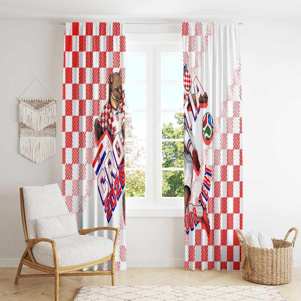 Personalized Croatia Soccer 2026 Window Curtain Funa Zlatica Football Mascot - Sahovnica Croatian Checkerboard
