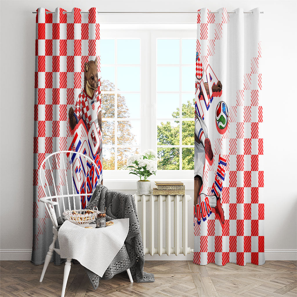 Personalized Croatia Soccer 2026 Window Curtain Funa Zlatica Football Mascot - Sahovnica Croatian Checkerboard