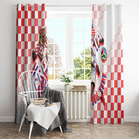 Personalized Croatia Soccer 2026 Window Curtain Funa Zlatica Football Mascot - Sahovnica Croatian Checkerboard