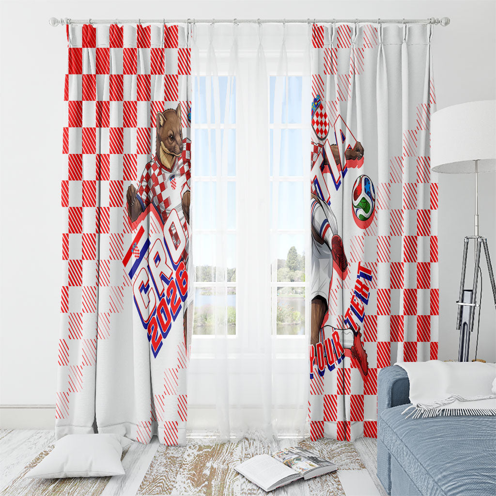 Personalized Croatia Soccer 2026 Window Curtain Funa Zlatica Football Mascot - Sahovnica Croatian Checkerboard
