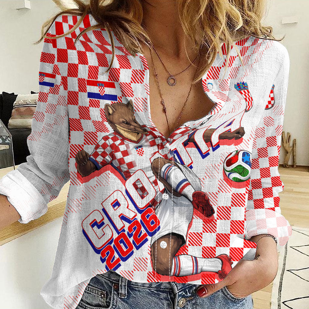 Personalized Croatia Soccer 2026 Women Casual Shirt Funa Zlatica Football Mascot - Sahovnica Croatian Checkerboard