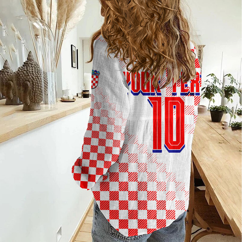 Personalized Croatia Soccer 2026 Women Casual Shirt Funa Zlatica Football Mascot - Sahovnica Croatian Checkerboard