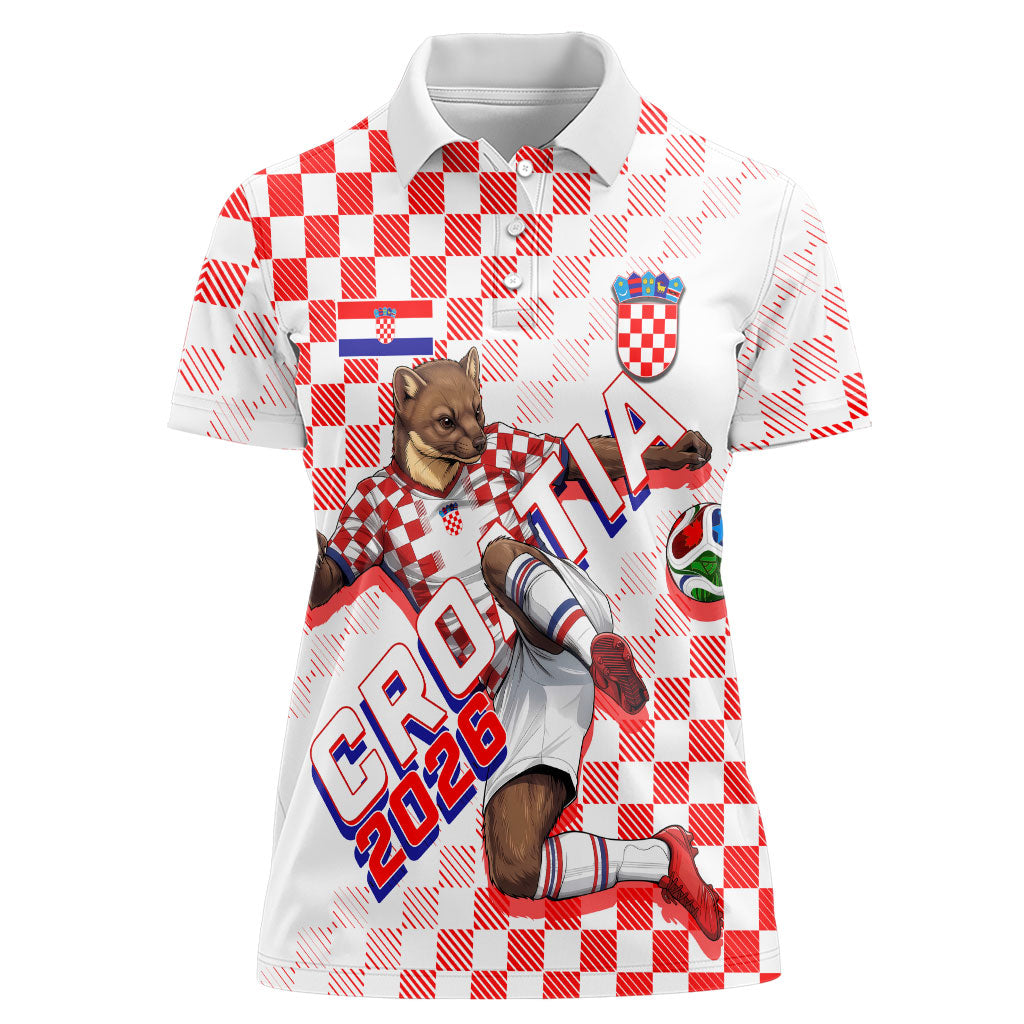 Personalized Croatia Soccer 2026 Women Polo Shirt Funa Zlatica Football Mascot - Sahovnica Croatian Checkerboard