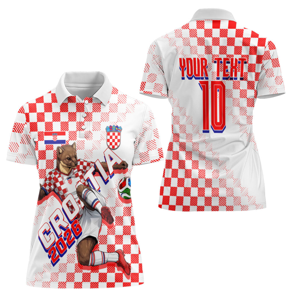 Personalized Croatia Soccer 2026 Women Polo Shirt Funa Zlatica Football Mascot - Sahovnica Croatian Checkerboard