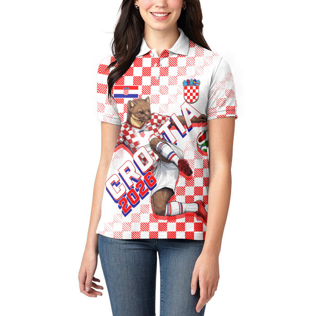 Personalized Croatia Soccer 2026 Women Polo Shirt Funa Zlatica Football Mascot - Sahovnica Croatian Checkerboard