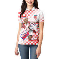 Personalized Croatia Soccer 2026 Women Polo Shirt Funa Zlatica Football Mascot - Sahovnica Croatian Checkerboard