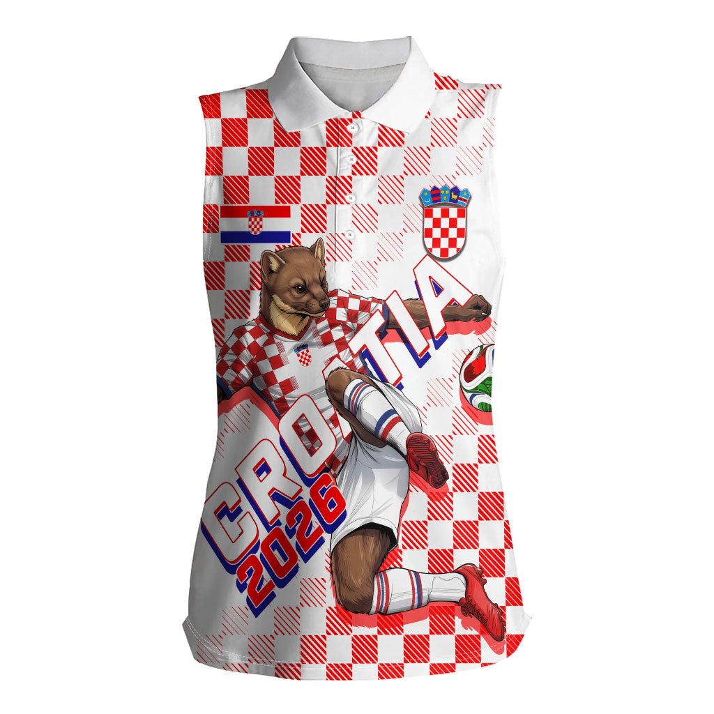Personalized Croatia Soccer 2026 Women Sleeveless Polo Shirt Funa Zlatica Football Mascot - Sahovnica Croatian Checkerboard