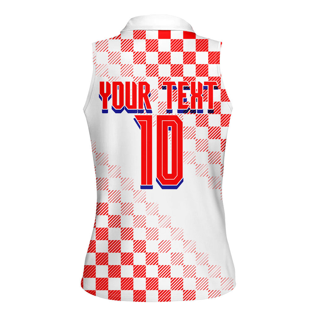 Personalized Croatia Soccer 2026 Women Sleeveless Polo Shirt Funa Zlatica Football Mascot - Sahovnica Croatian Checkerboard
