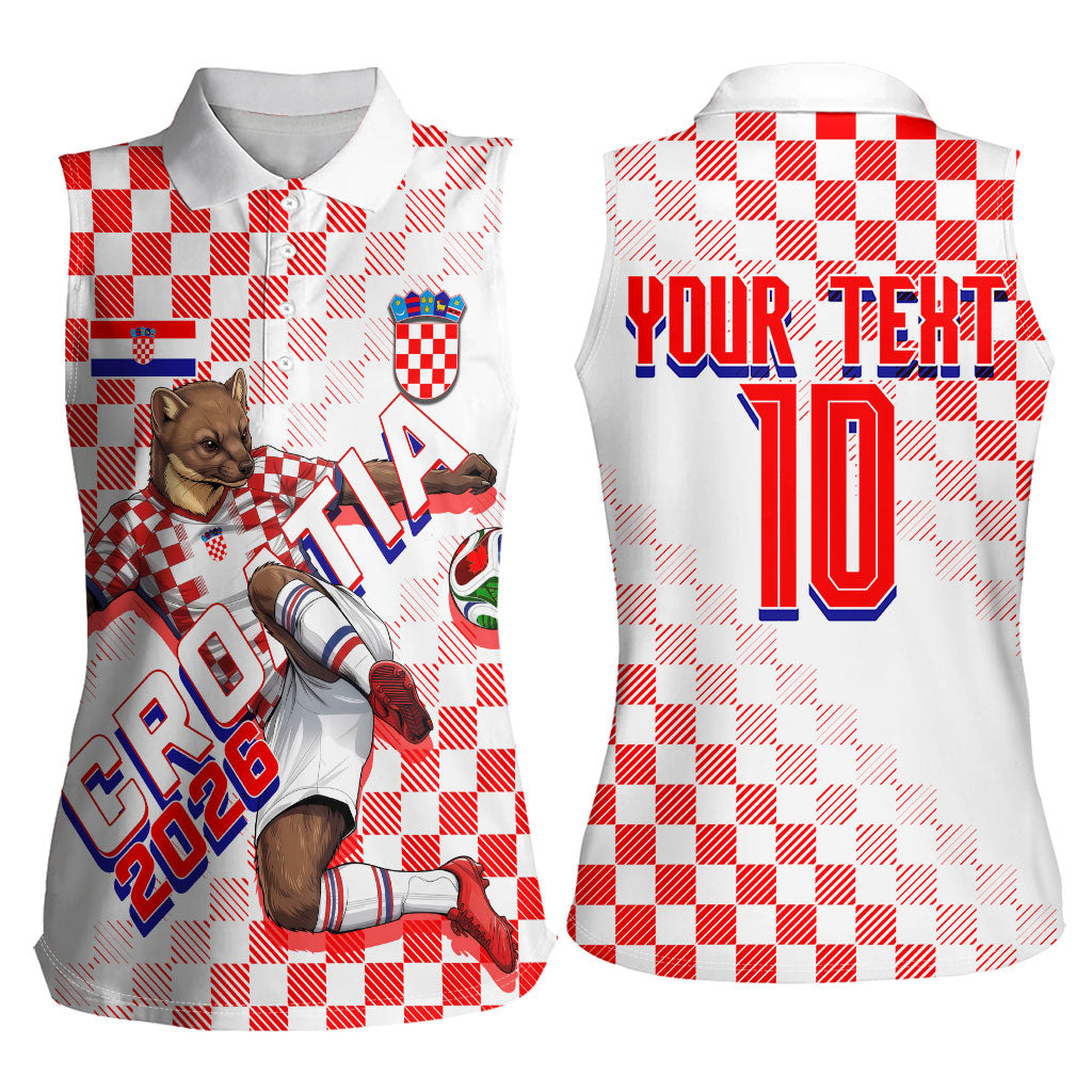 Personalized Croatia Soccer 2026 Women Sleeveless Polo Shirt Funa Zlatica Football Mascot - Sahovnica Croatian Checkerboard