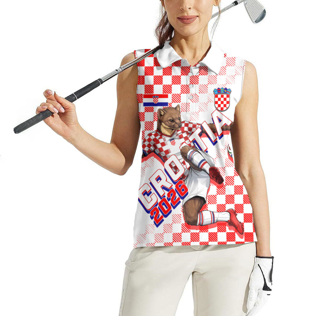 Personalized Croatia Soccer 2026 Women Sleeveless Polo Shirt Funa Zlatica Football Mascot - Sahovnica Croatian Checkerboard