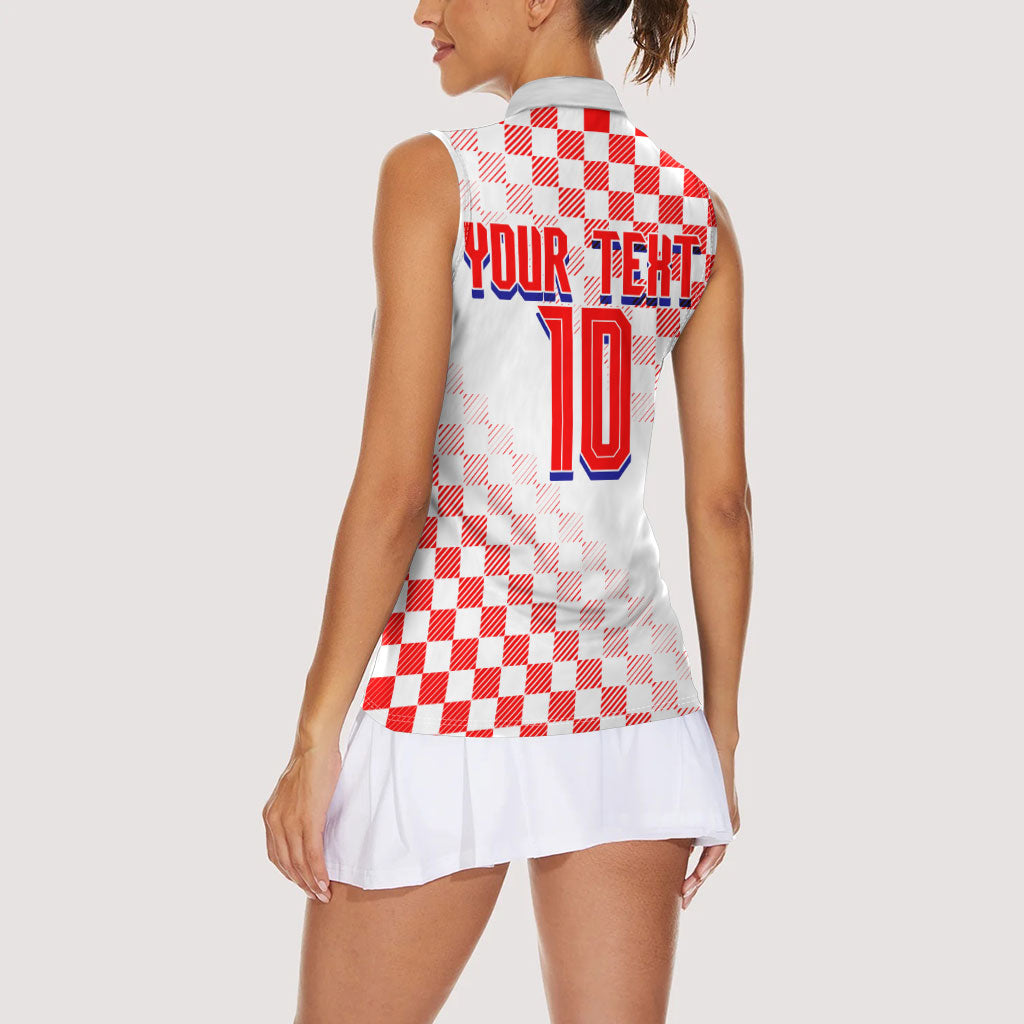 Personalized Croatia Soccer 2026 Women Sleeveless Polo Shirt Funa Zlatica Football Mascot - Sahovnica Croatian Checkerboard