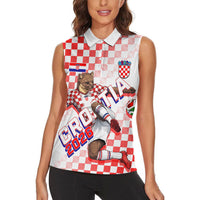 Personalized Croatia Soccer 2026 Women Sleeveless Polo Shirt Funa Zlatica Football Mascot - Sahovnica Croatian Checkerboard