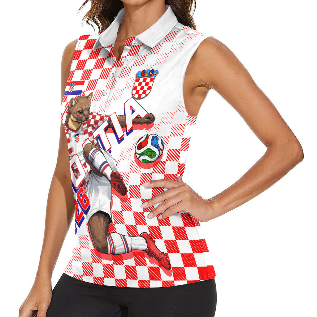 Personalized Croatia Soccer 2026 Women Sleeveless Polo Shirt Funa Zlatica Football Mascot - Sahovnica Croatian Checkerboard