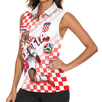 Personalized Croatia Soccer 2026 Women Sleeveless Polo Shirt Funa Zlatica Football Mascot - Sahovnica Croatian Checkerboard