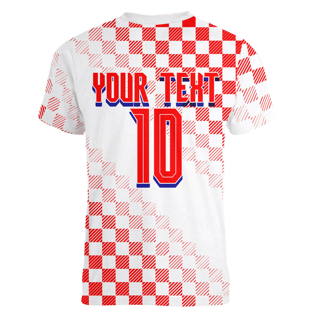 Personalized Croatia Soccer 2026 Women V-Neck T-Shirt Funa Zlatica Football Mascot - Sahovnica Croatian Checkerboard