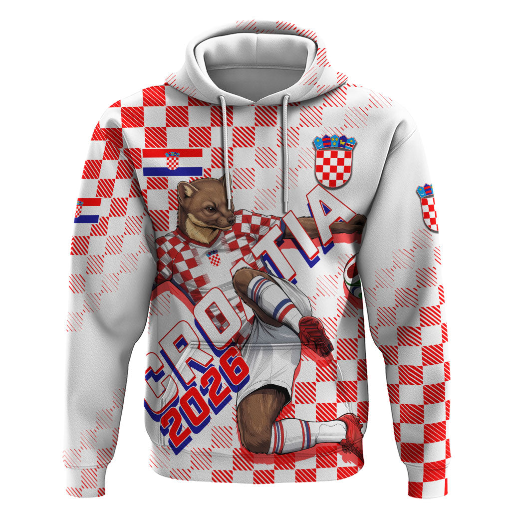 Personalized Croatia Soccer 2026 Zip Hoodie Funa Zlatica Football Mascot - Sahovnica Croatian Checkerboard