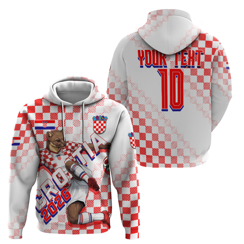 Personalized Croatia Soccer 2026 Zip Hoodie Funa Zlatica Football Mascot - Sahovnica Croatian Checkerboard