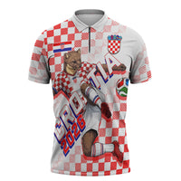 Personalized Croatia Soccer 2026 Zipper Polo Shirt Funa Zlatica Football Mascot - Sahovnica Croatian Checkerboard