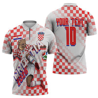 Personalized Croatia Soccer 2026 Zipper Polo Shirt Funa Zlatica Football Mascot - Sahovnica Croatian Checkerboard