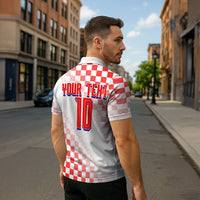 Personalized Croatia Soccer 2026 Zipper Polo Shirt Funa Zlatica Football Mascot - Sahovnica Croatian Checkerboard