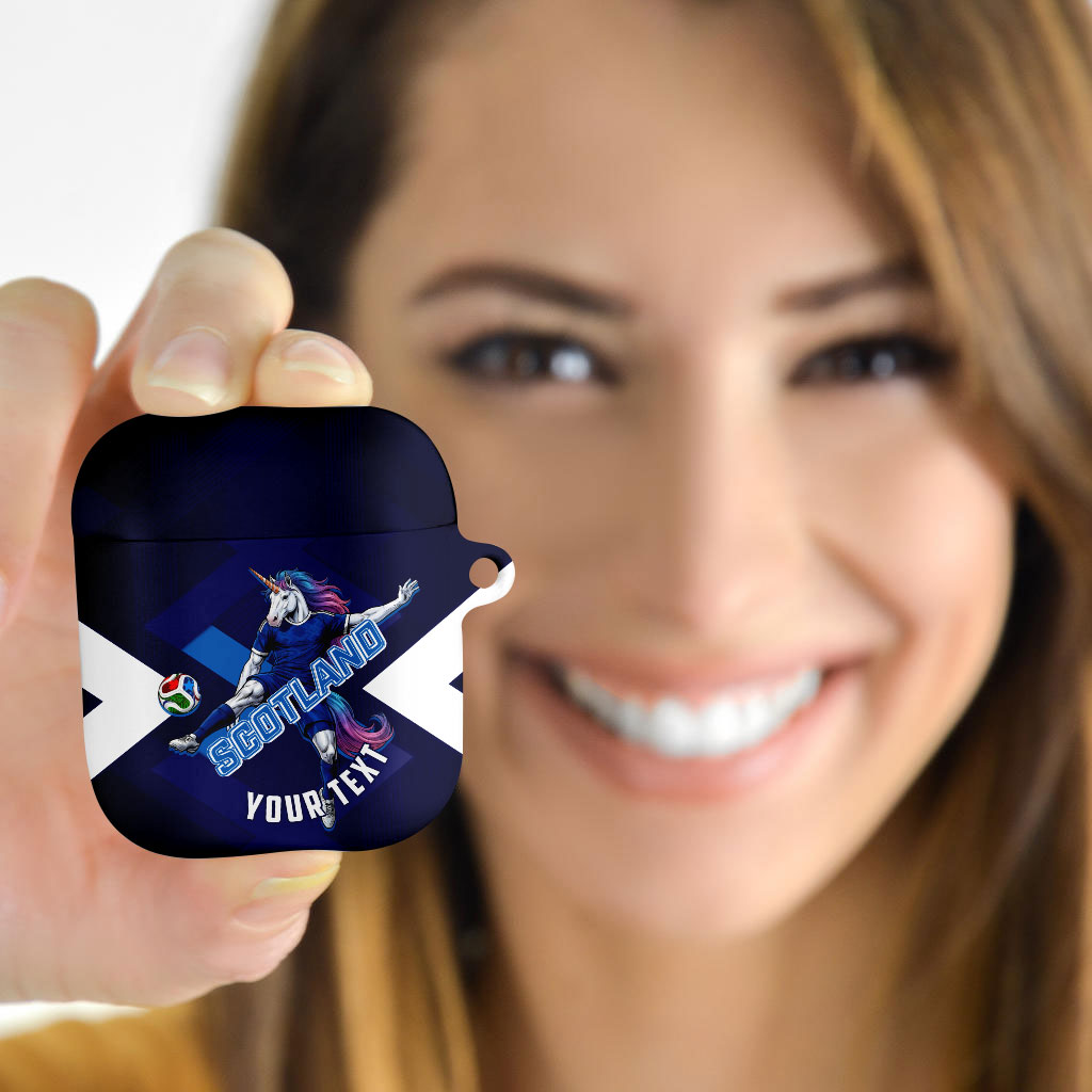 Personalized Scotland Unicorn Football AirPods Case Scottish National Soccer Team - St Andrew's Cross - Vibrant Fantasy Mascot