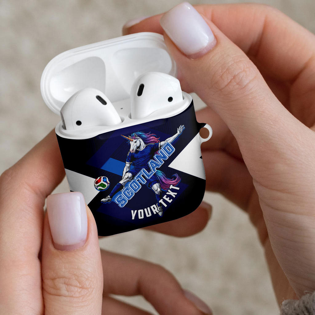 Personalized Scotland Unicorn Football AirPods Case Scottish National Soccer Team - St Andrew's Cross - Vibrant Fantasy Mascot