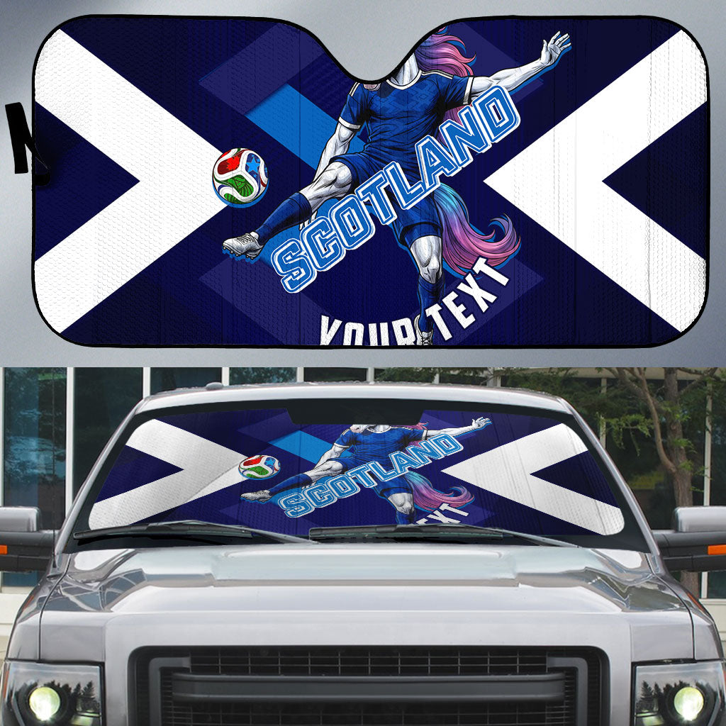 Personalized Scotland Unicorn Football Auto Sun Shade Scottish National Soccer Team - St Andrew's Cross - Vibrant Fantasy Mascot