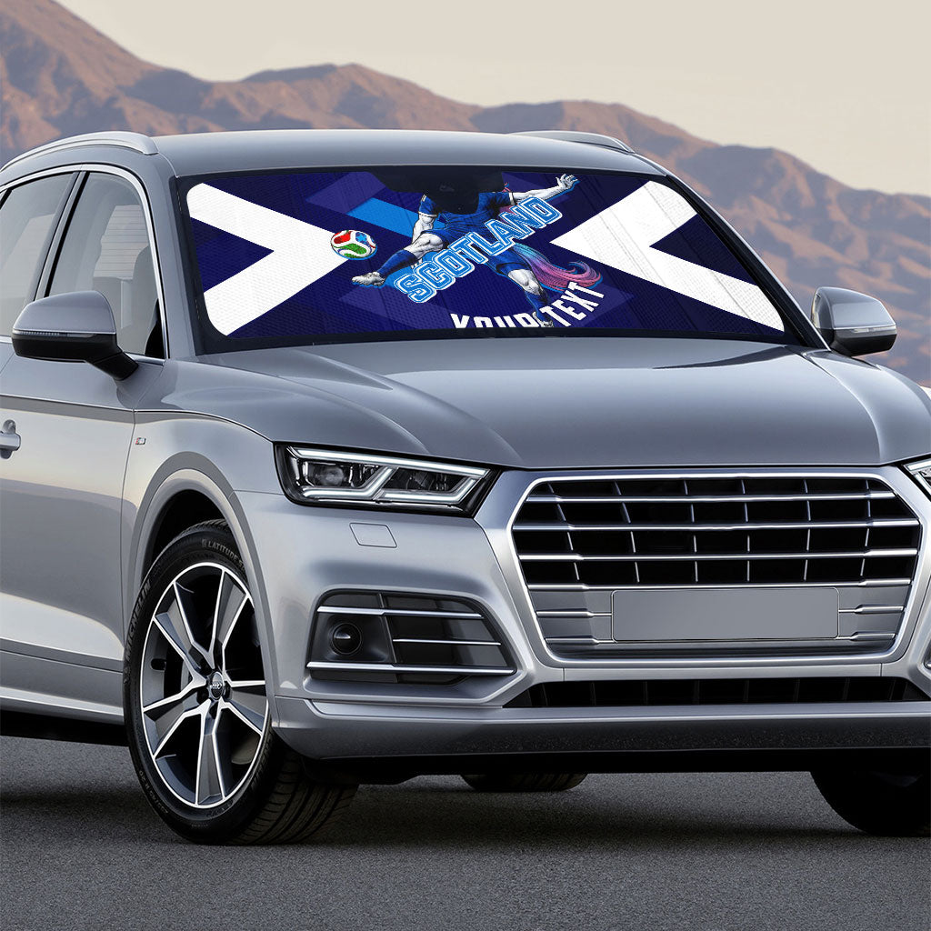 Personalized Scotland Unicorn Football Auto Sun Shade Scottish National Soccer Team - St Andrew's Cross - Vibrant Fantasy Mascot