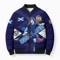 Personalized Scotland Unicorn Football Bomber Puffer Jacket Scottish National Soccer Team - St Andrew's Cross - Vibrant Fantasy Mascot