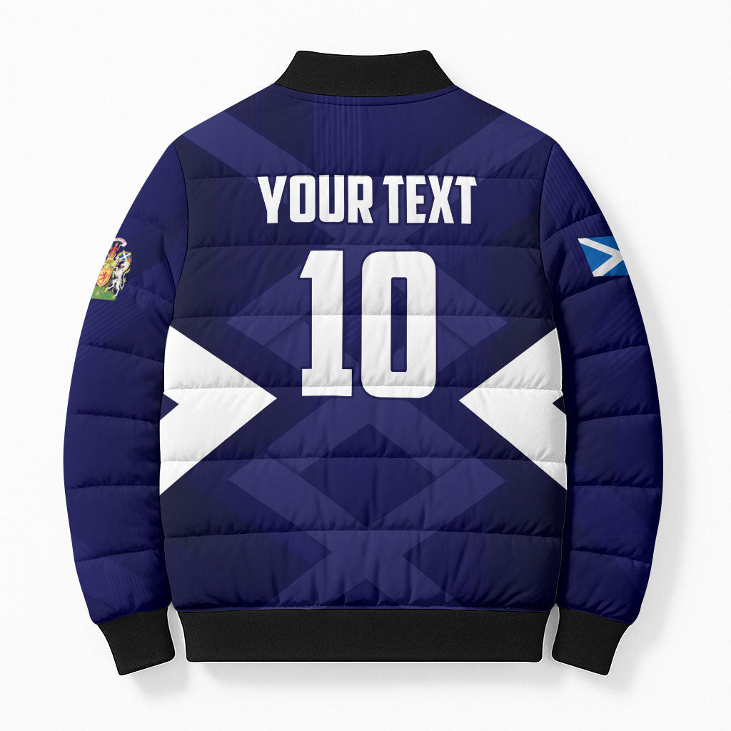 Personalized Scotland Unicorn Football Bomber Puffer Jacket Scottish National Soccer Team - St Andrew's Cross - Vibrant Fantasy Mascot
