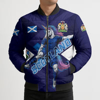 Personalized Scotland Unicorn Football Bomber Puffer Jacket Scottish National Soccer Team - St Andrew's Cross - Vibrant Fantasy Mascot
