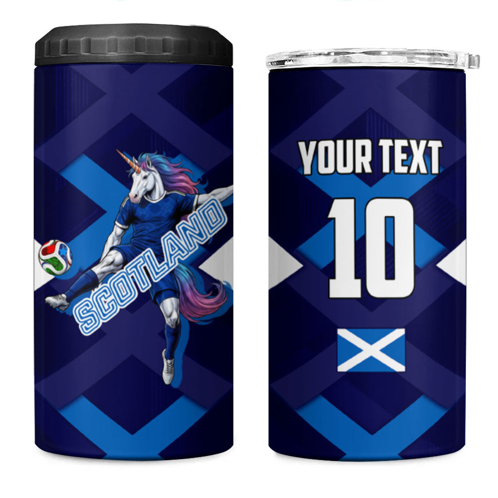 Personalized Scotland Unicorn Football 4 in 1 Can Cooler Tumbler Scottish National Soccer Team - St Andrew's Cross - Vibrant Fantasy Mascot