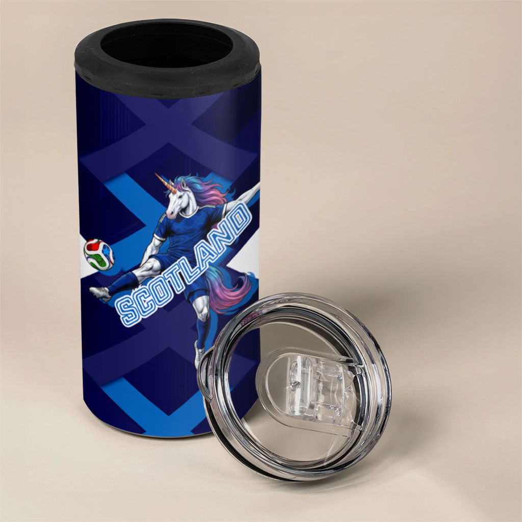 Personalized Scotland Unicorn Football 4 in 1 Can Cooler Tumbler Scottish National Soccer Team - St Andrew's Cross - Vibrant Fantasy Mascot