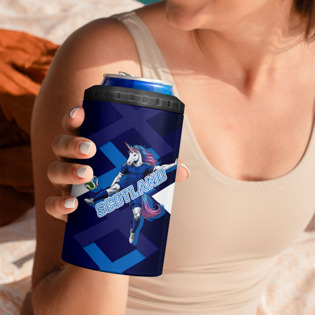 Personalized Scotland Unicorn Football 4 in 1 Can Cooler Tumbler Scottish National Soccer Team - St Andrew's Cross - Vibrant Fantasy Mascot