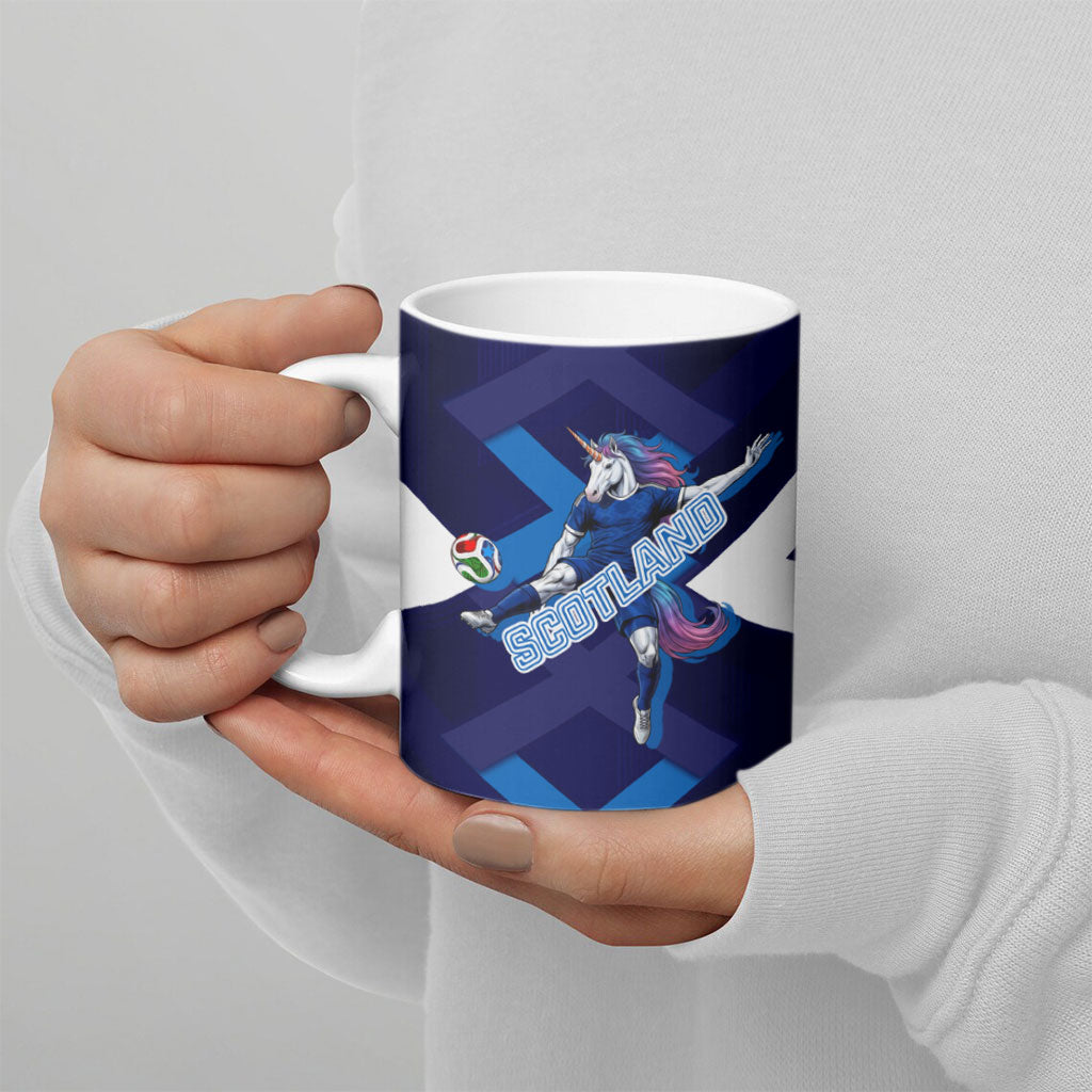 Personalized Scotland Unicorn Football Ceramic Mug Scottish National Soccer Team - St Andrew's Cross - Vibrant Fantasy Mascot